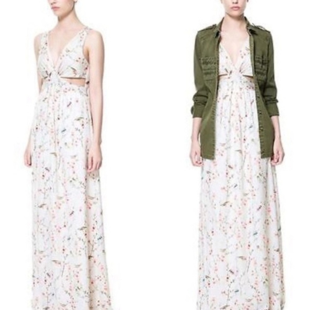Zara Japanese floral cutout dress small
